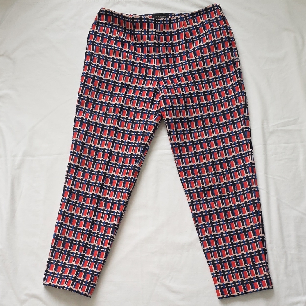Piazza Sempione Red and Blue Patterned Cropped Pants